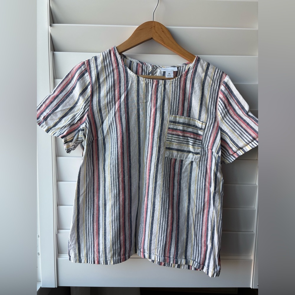 Liz Claiborne Multicolor Striped Linen short sleeved shirt top medium